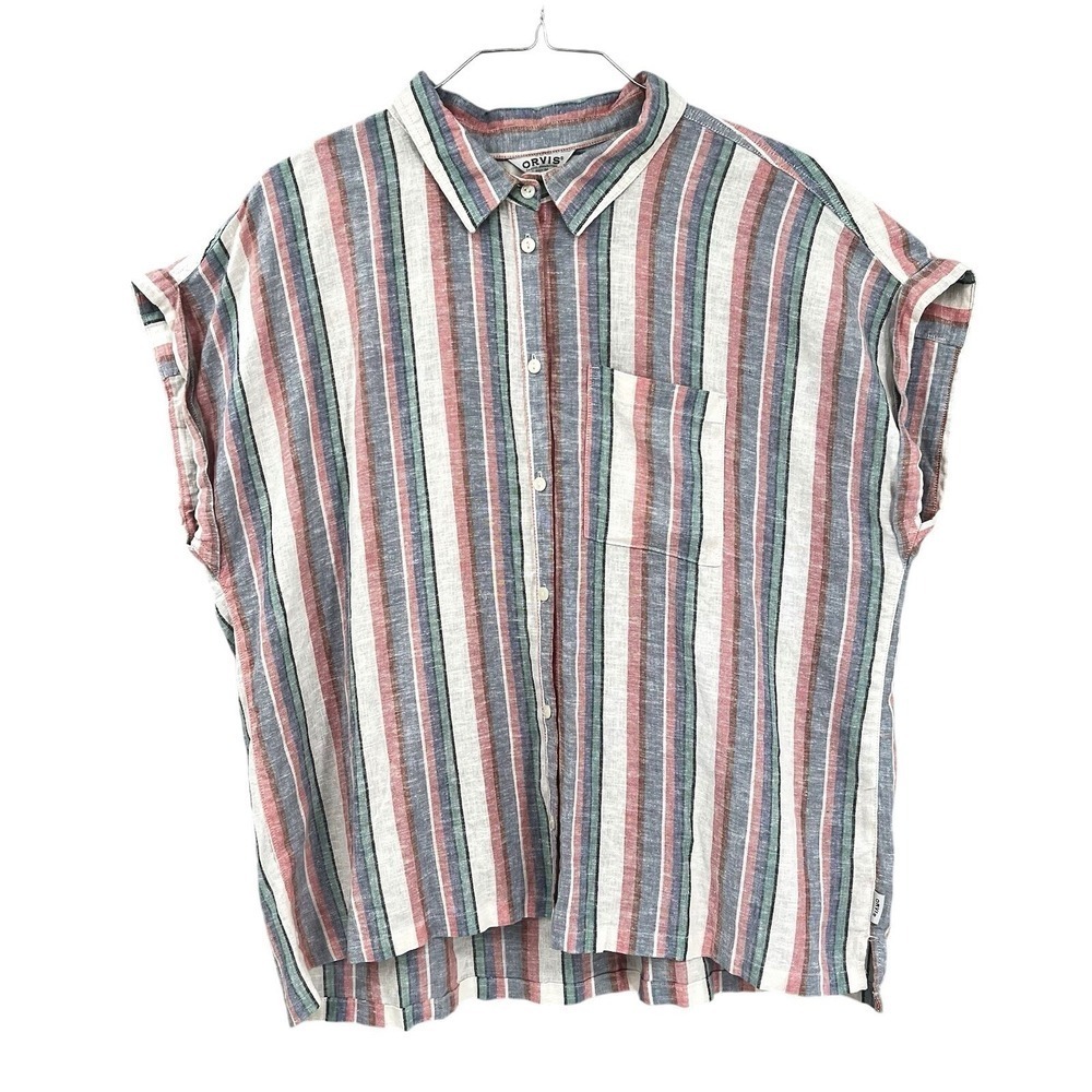 Orvis Striped Button-Down Top in Red, Blue, Green, White